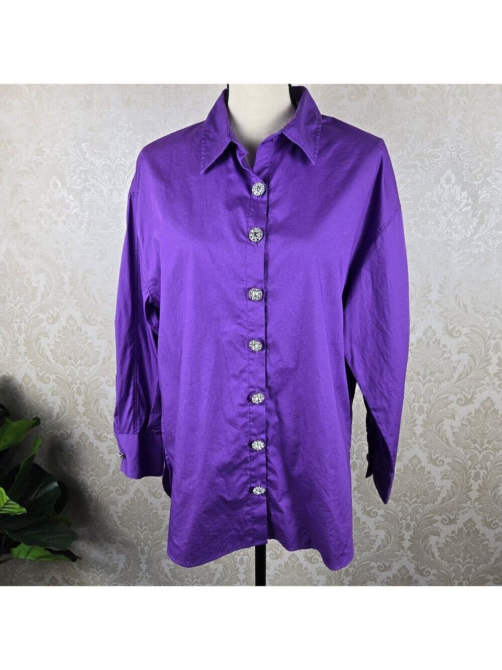 Forever 21 Sz Small Purple Button Down Shirt Tunic Length Rhinestone Buttons NWT